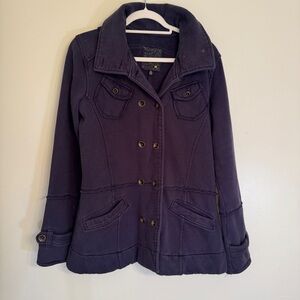 Hurley’s Women's Blue Double-Breasted Jacket Size L button up with hoodie